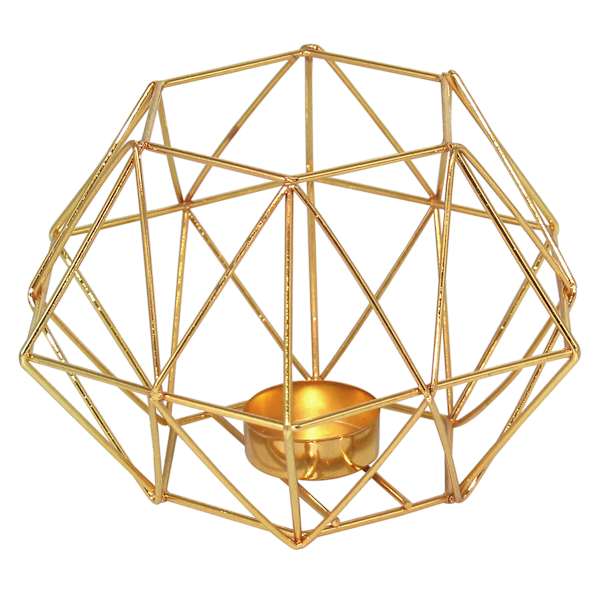 Gold Metal Piped Wire Candle Holder, 4.5"