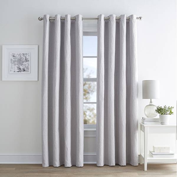 Light Grey Textured Blackout Grommet Curtain Panel, 63"