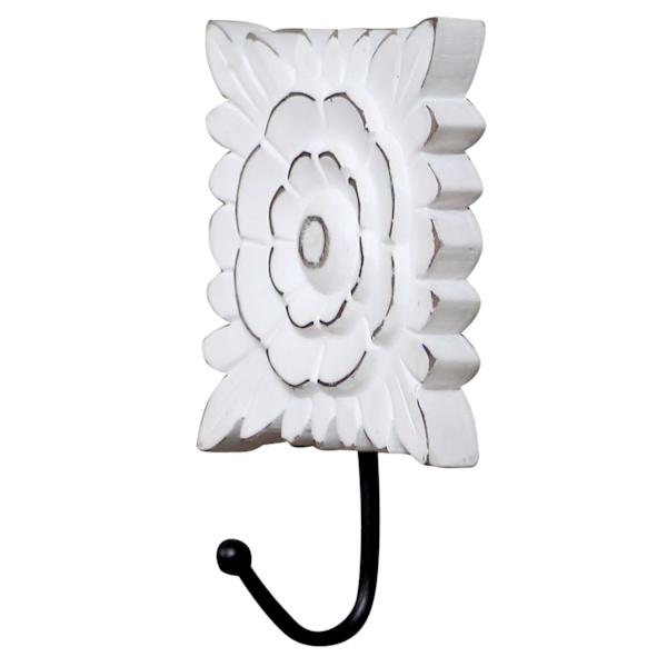 Ariana White Hand Carved Wall Hook, 5x7