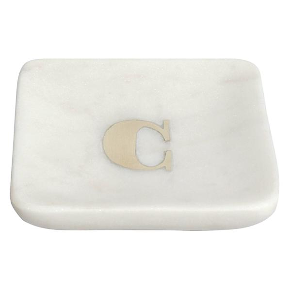 White Marbled Monogram Trinket Tray, C