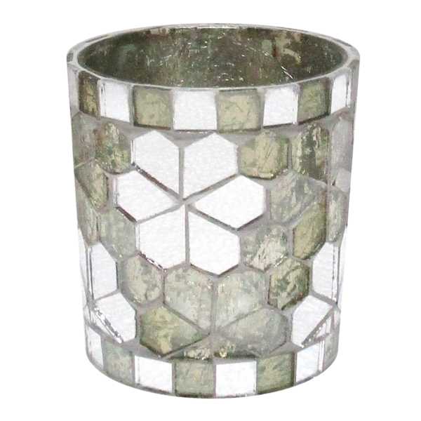 Grey Silver Mosaic Tealight Candle Holder, 3"