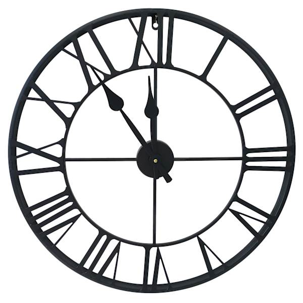 Black Metal Round Wall Clock, 24"