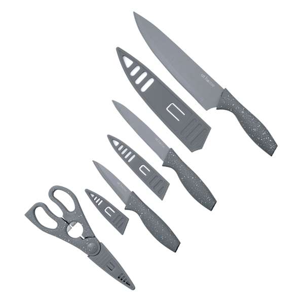 8-Piece Grey Speckled Non-Stick Knife & Sheath Set