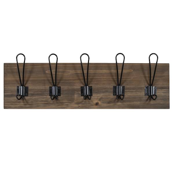 5-Hook Brown Wood & Metal Wall Hooks, 6x12