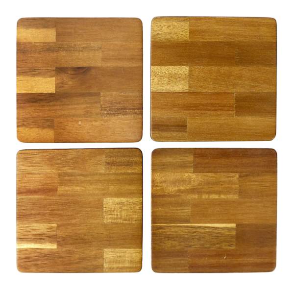 Set of 4 Square Acacia Wood Coasters