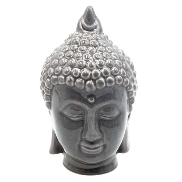 Grey Ceramic Buddha Head, 6.5"