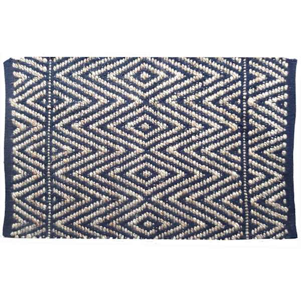 Navy Blue Diamond Design Jute Accent Rug, 21x34