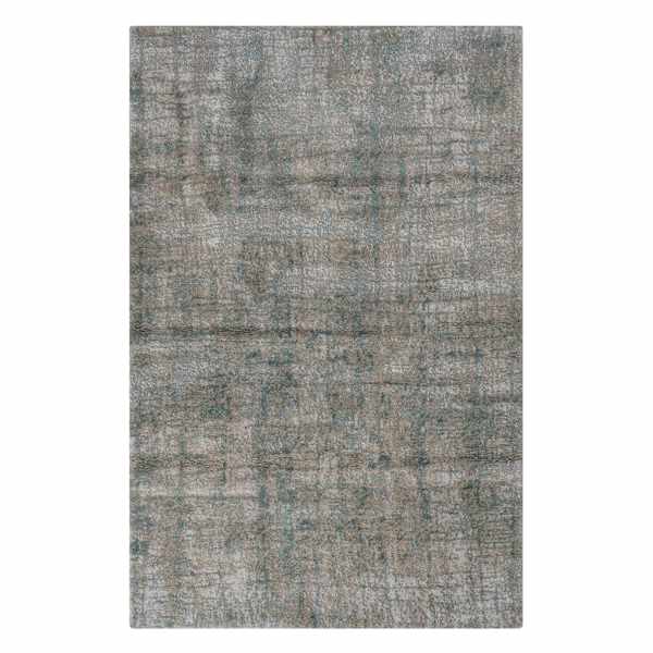 (B570) Ivory, Grey & Blue Modern Grid Design Area Rug, 8x10