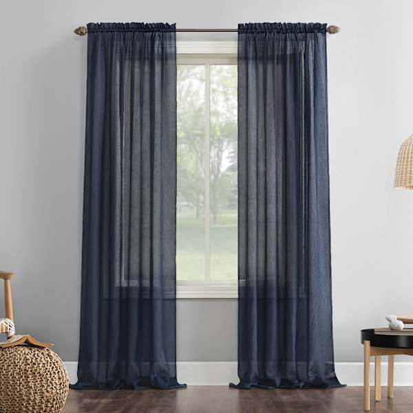 Erica Navy Crushed Rod Pocket Sheer Voile Curtain Panel, 63"