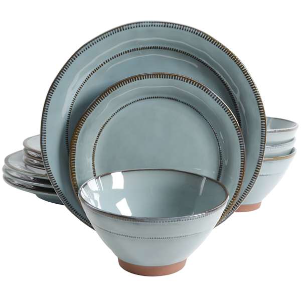 12-Piece Terranea Terracotta Dinnerware Set, Reactive Teal
