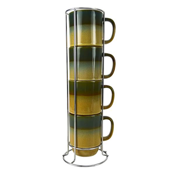 Set of 4 Stacked Brown & Tan Mugs, 14oz