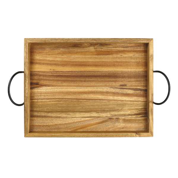 Rectangle Acacia Wood Tray with Iron Handles