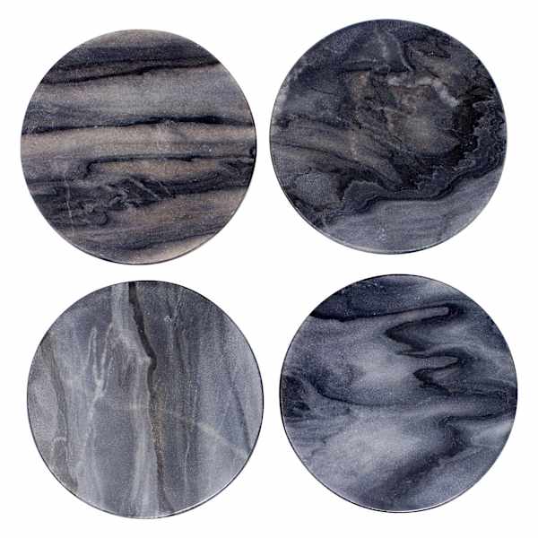 Set of 4 Round Grey Marbled Stoneware Coasters