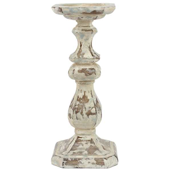 Whitewashed Pillar Candle Holder, 10"