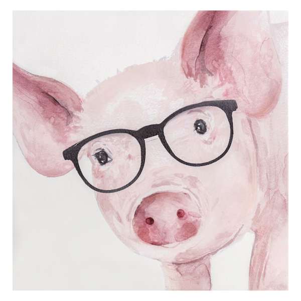 Pig In Glasses Canvas Wall Art, 12"