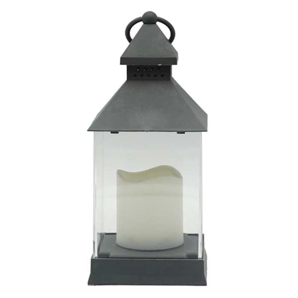 Grey LED Lantern with 6 Hour Timer, 10"
