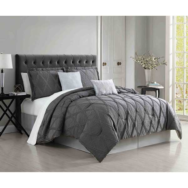 6-Piece Lawton Grey Jacquard Comforter Set, Queen