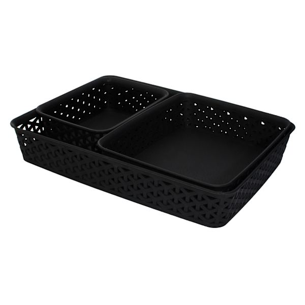 Set of 3 Y-Weave Storage Baskets, Black