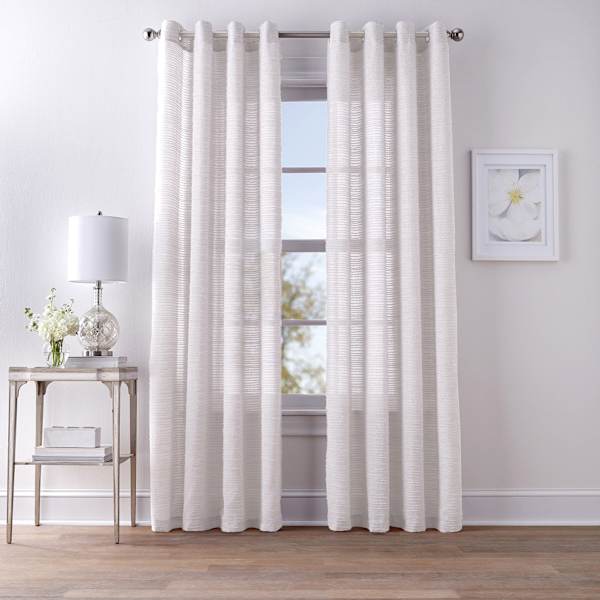 Found & Fable Maya White Fringe Striped Sheer Grommet Curtain Panel, 84"