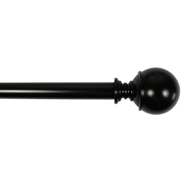 Alex 1/2" Black Finish Ball Adjustable Curtain Rod, 36-72"