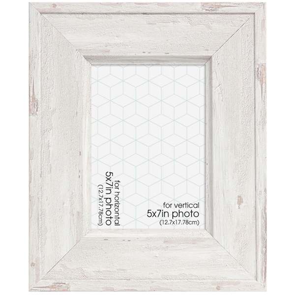 Wide Distressed White Tabletop Picture Frame, 5x7