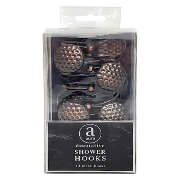 12-Piece Bronze Honeycomb Shower Curtain Hooks