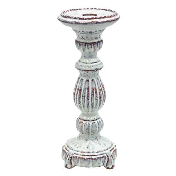 White Ceramic Candle Holder, 10"