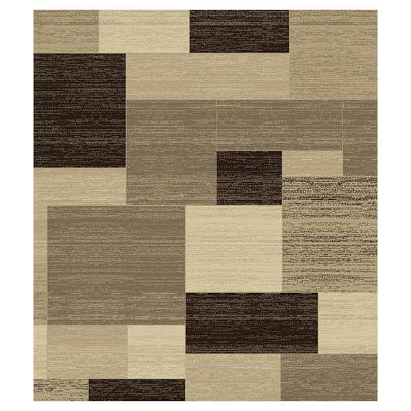 (B446) Romance Tan & Brown Geometric Area Rug, 7x10