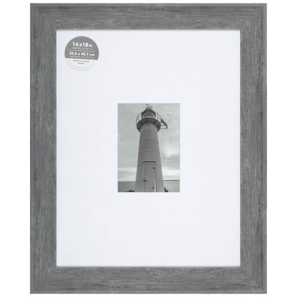 14x18 Matted to 5x7 Wide Flat Profile With White Mat Wall Frame, Grey