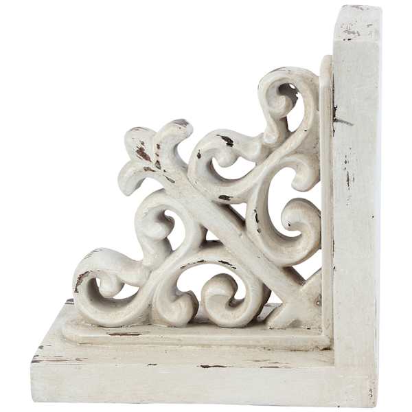 1-Piece White Carved Scroll Bookend, 5"