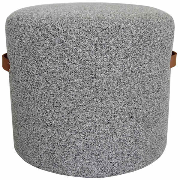 Honeybloom Rica Textured Pouf with Faux Leather Handles, Grey
