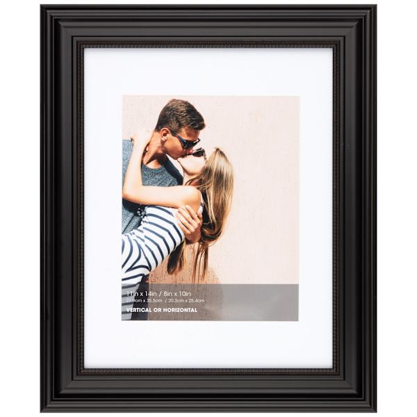 11x14 Matted to 8x10 Ridged Beaded Profile Wall Frame, Black
