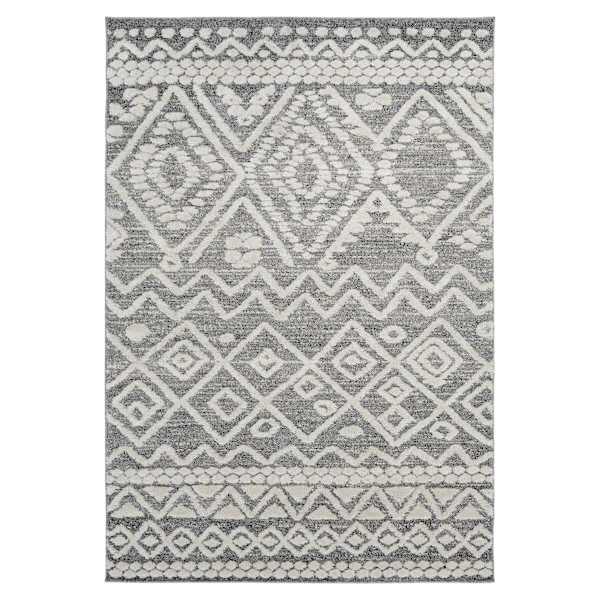 (B684) Found & Fable Grey House Tribal Woven Area Rug, 5x7