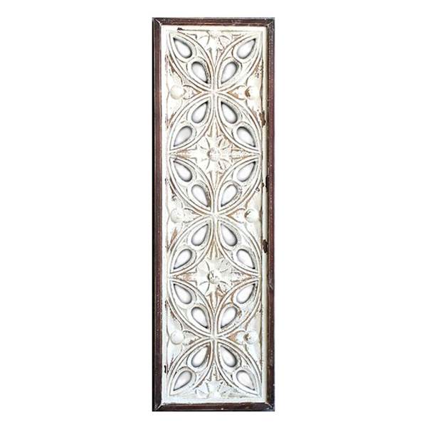 Carved White Wood Panel Decor, 10x32