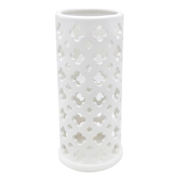 Found & Fable White Ceramic Cutout Cylinder Candle Holder, 9"