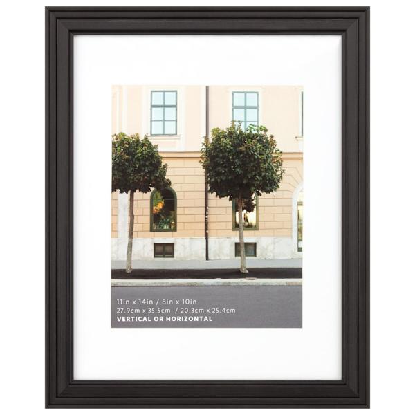 11x14 Matted to 8x10 Ridged Profile with White Mat Wall Frame, Black
