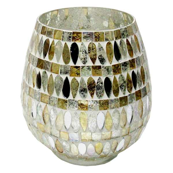 Gold Petal Mosaic Hurricane Candle Holder, 6"
