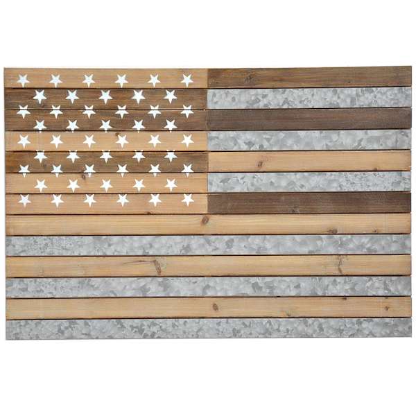 Wood & Galvanized Metal Wall Flag, 36x24