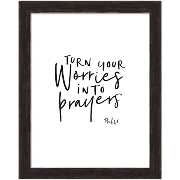 Glass Framed Turn Your Worries Into Prayers Wall Sign, 8x10
