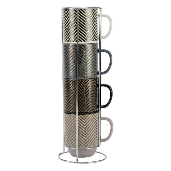 Set of 4 Stacked Assorted Chevron Print Mugs, 14oz
