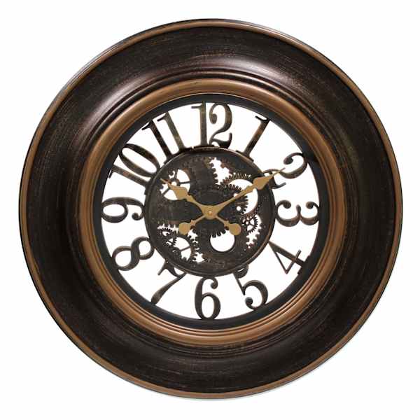 Ebony Round Wall Clock with Cutout Gear & Dial, 30"