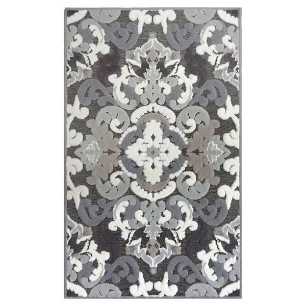 Arrington Grey & White Medallion High-Low Washable Accent Rug, 36x59