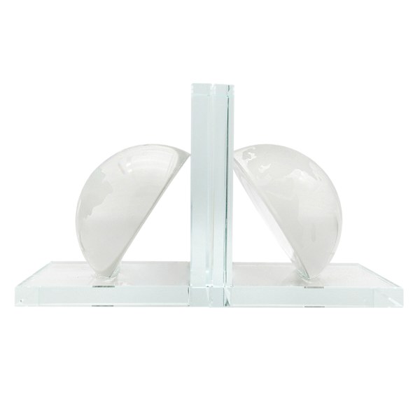 2-Piece White Crystal Semicircle Bookends Set, 5"