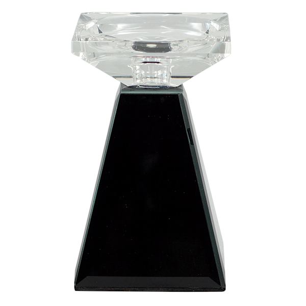 Black Glass Candle Holder, 6"