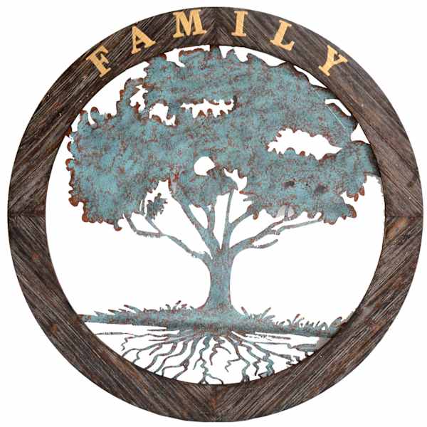 Wooden Framed Metal Family Tree Wall Art, 34"
