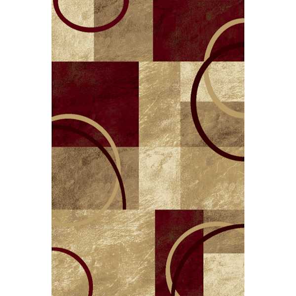 (B645) Superior Burgundy & Tan Geometric Area Rug, 5x7