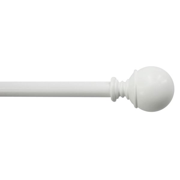 Alex 1/2" White Finish Ball Adjustable Curtain Rod, 36-72"