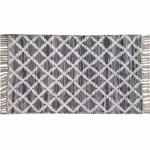 Boho Grey Lattice Chindi Fringe Accent Rug, 2x4
