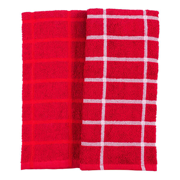 Set of 2 Windowpane Kitchen Towels, Red