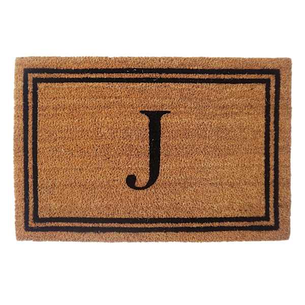 Providence Monogram J Black Natural Border Coir Doormat, 18x27
